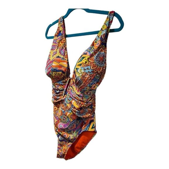 Bleu Rod Beattie Swimsuit Flattering Piece Paisley Key Hole Multicolor | 10 EUC - Picture 9 of 12